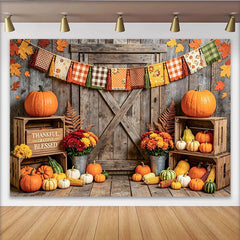 Lofaris Toile de fond de l'Action de grâce rustique avec citrouilles et feuilles, magnifique décor d'automne pour studio photo et célébration