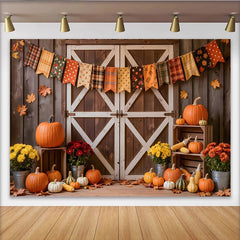 Lofaris Toile de fond d'automne rustique avec citrouilles et décor de ferme, superbe arrière-plan de récolte pour Thanksgiving ou studio photo