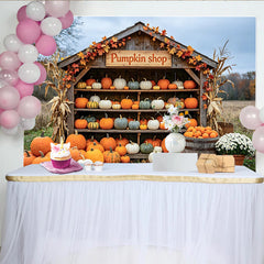 Lofaris Toile de fond d'automne avec citrouilles et étal en bois, magnifique décor de récolte pour studio photo et événement