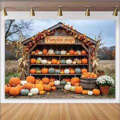 Lofaris Toile de fond d'automne avec citrouilles et étal en bois, magnifique décor de récolte pour studio photo et événement