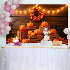 Lofaris Toile de fond d'automne rustique avec citrouilles et feuilles d'érable, décor chaleureux pour Thanksgiving et séance photo