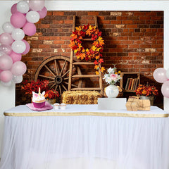 Lofaris Toile de fond d'automne rustique avec mur de briques et feuilles, magnifique arrière-plan pour studio photo et décor de fête