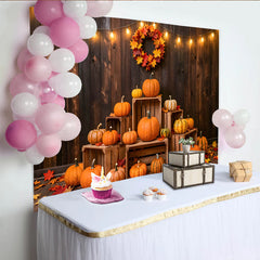 Lofaris Toile de fond d'automne rustique avec citrouilles et feuilles, magnifique décor de récolte pour studio photo