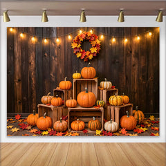 Lofaris Toile de fond d'automne rustique avec citrouilles et feuilles, magnifique décor de récolte pour studio photo