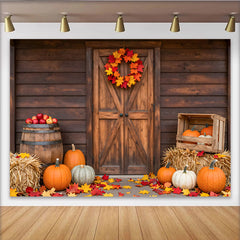 Lofaris Toile de fond de Thanksgiving rustique avec citrouilles et feuilles d'automne, magnifique décor pour la récolte et les fêtes de saison