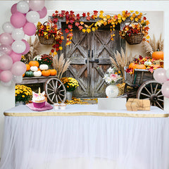 Lofaris Toile de fond de photographie automne avec citrouilles et feuilles, décor rustique pour studio photo et fête de récolte