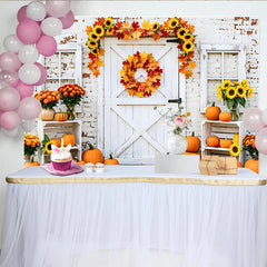 Lofaris Toile de fond d'automne avec citrouilles et feuilles d'érable, magnifique décor rustique pour studio photo et fête de Thanksgiving