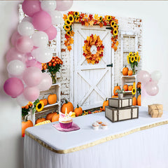 Lofaris Toile de fond d'automne avec citrouilles et feuilles d'érable, magnifique décor rustique pour studio photo et fête de Thanksgiving