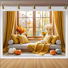 Lofaris Toile de fond de photographie d'automne avec citrouilles et feuilles, décor chaleureux pour studio photo et ambiance saisonnière