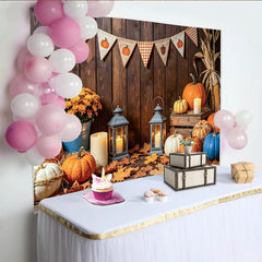 Lofaris Toile de fond de Thanksgiving avec citrouilles et feuilles d'automne, décor mural rustique pour séance photo de récolte