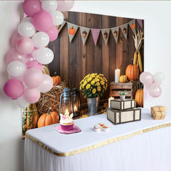 Lofaris Toile de fond d'automne rustique avec citrouilles et mur en bois, décor de récolte pour studio photo et fête
