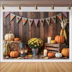 Lofaris Toile de fond d'automne rustique avec citrouilles et mur en bois, décor de récolte pour studio photo et fête