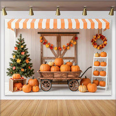 Lofaris Toile de fond de récolte d'automne avec citrouilles et feuilles, arrière-plan rustique pour studio photo et décoration de fête
