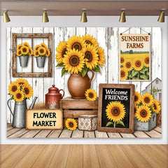 Lofaris Toile de fond de photographie tournesols rustiques avec ferme et bois blanc, arrière-plan décoratif pour studio photo et événements
