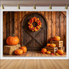 Lofaris Toile de fond d'automne rustique avec citrouilles et feuilles, magnifique arrière-plan en bois pour photographie de récolte
