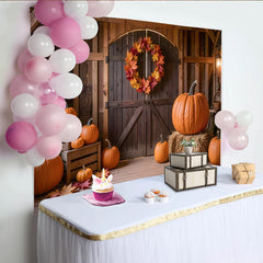 Lofaris Toile de fond d'automne rustique avec citrouilles et feuilles, décor de grange pour photographie de récolte et fête
