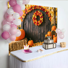 Lofaris Toile de fond d'automne avec citrouilles et feuilles colorées en bois rustique, magnifique décor de récolte pour studio photo