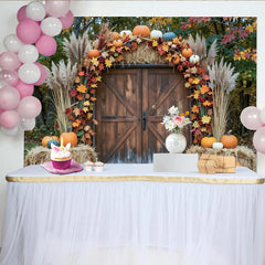Lofaris Toile de fond d'automne rustique avec citrouilles et feuilles, décor de récolte pour studio photo et fête de Thanksgiving