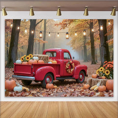 Lofaris Toile de fond de photographie d'automne camion rouge et citrouilles, magnifique arrière-plan rustique pour studio photo