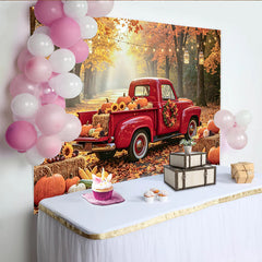 Lofaris Toile de fond automnale avec camion rouge et citrouilles, magnifique décor de récolte pour studio photo de portrait