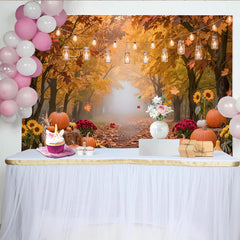 Lofaris Toile de fond de photographie automne avec citrouilles, magnifique arriere-plan de foret doree pour fete