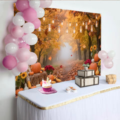 Lofaris Toile de fond de photographie automne avec citrouilles, magnifique arriere-plan de foret doree pour fete