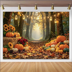 Lofaris Toile de fond de foret automnale avec citrouilles, magnifique arriere-plan de recolte pour studio photo