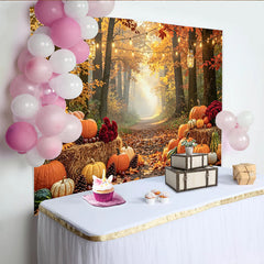 Lofaris Toile de fond d'automne rustique avec citrouilles et guirlandes lumineuses, décor de récolte chaleureux pour photographie