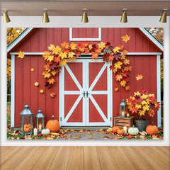 Lofaris Toile de fond automnale avec grange rouge et citrouilles, magnifique arrière-plan de Thanksgiving pour studio photo