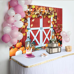 Lofaris Toile de fond automne avec grange rouge et citrouilles, magnifique arrière-plan de récolte pour studio photo