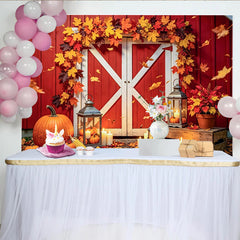 Lofaris Toile de fond automnale avec citrouilles et porte de grange, decor chaleureux de fete de recolte pour studio de photo