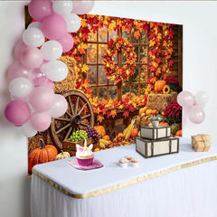 Lofaris Toile de fond automnale rustique avec citrouilles et foin, magnifique arrière-plan de récolte pour studio photo