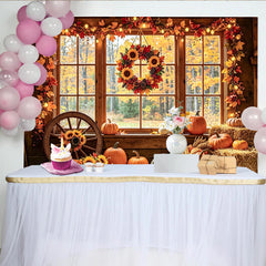 Lofaris Toile de fond automne avec citrouilles pour séance photo, superbe arrière-plan de récolte rustique avec balles de foin