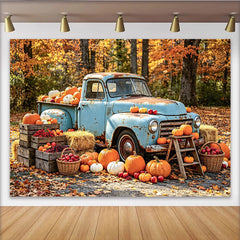 Lofaris Toile de fond de photographie automne avec camion vintage, magnifique arrière-plan de récolte pour studio photo