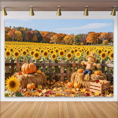 Lofaris Toile de fond d'automne avec tournesols et citrouilles, décor rustique de récolte pour studio photo ou fête saisonnière