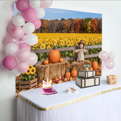Lofaris Toile de fond automne avec citrouilles et tournesols, magnifique arrière-plan de récolte pour studio photo