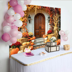 Lofaris Toile de fond de photographie automne avec citrouilles, magnifique arrière-plan de récolte pour studio photo