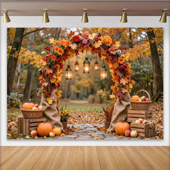 Lofaris Toile de fond automnale avec citrouilles et lanternes, magnifique décor de récolte pour séance photo de fête