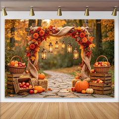 Lofaris Toile de fond de photographie automne avec citrouilles, magnifique décor de récolte avec lanternes pour studio photo