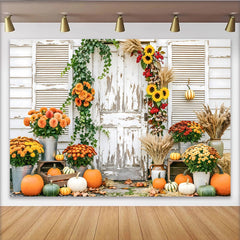 Découvrez Toile de fond de photographie automne avec citrouilles, magnifique décor rustique de récolte pour studio photo
