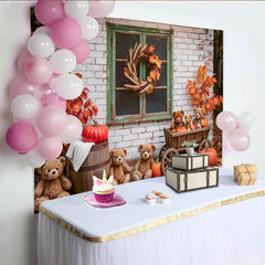 Lofaris Toile de fond automne avec ours en peluche et citrouilles, magnifique decor rustique pour studio photo