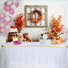 Lofaris Toile de fond de photographie automne avec ours en peluche, décor rustique de citrouilles pour studio photo