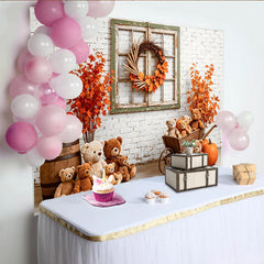 Lofaris Toile de fond de photographie automne avec ours en peluche, décor rustique de citrouilles pour studio photo