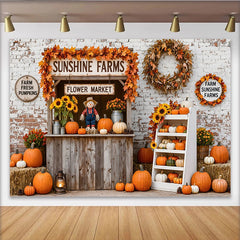 Lofaris Toile de fond pour automne avec citrouilles et tournesols, magnifique arriere-plan rustique de ferme pour studio photo