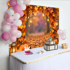 Lofaris Toile de fond automne avec citrouilles et lanternes, magnifique arriere-plan de foret pour studio photo