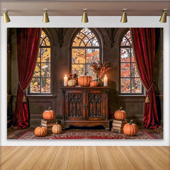 Lofaris Toile de fond pour Halloween avec citrouilles et fenetres, decor de chateau gothique pour studio photo