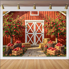 Lofaris Toile de fond de photographie verger de pommes et grange rouge, arrière plan rustique pour studio photo