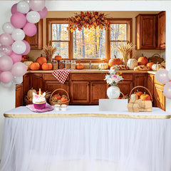 Lofaris Toile de fond pour Thanksgiving et automne avec citrouilles, décor de cuisine rustique pour studio photo