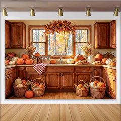 Lofaris Toile de fond pour Thanksgiving et automne avec citrouilles, décor de cuisine rustique pour studio photo