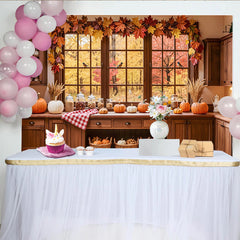 Lofaris Toile de fond de cuisine pour automne avec citrouilles, joli decor de fenetre et feuilles de erable pour studio photo